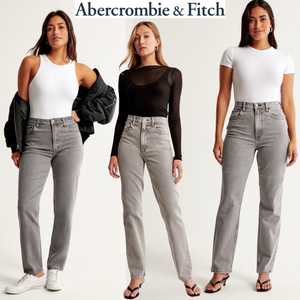 Abercrombie & Fitch 90’s Straight Ultra High Rise Gray Jeans Zip Fly Rigid 35 20